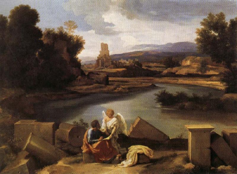 POUSSIN, Nicolas Landscape with Saint Matthew and the Angel France oil painting art